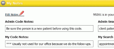 Enter your notes and keywords for the Medical Code