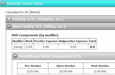 View RVU information for the Medical Code