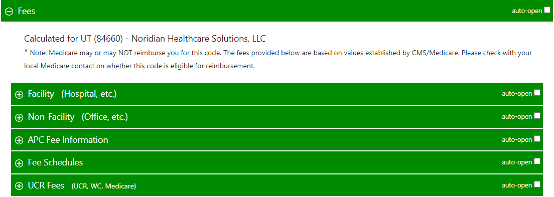 FindACode medicare fees by code.