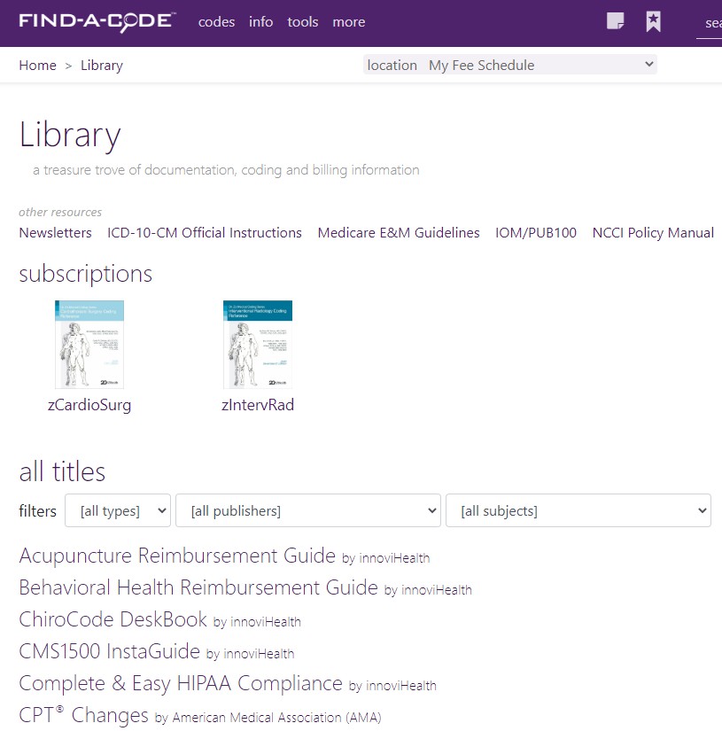 FindACode.com library showing selected books and other available books