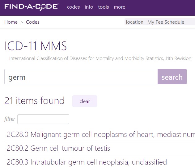 Search ICD-11 codes