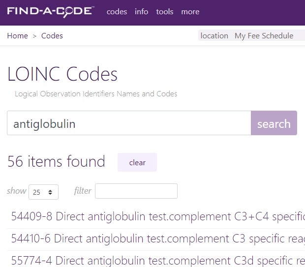 Search LOINC codes