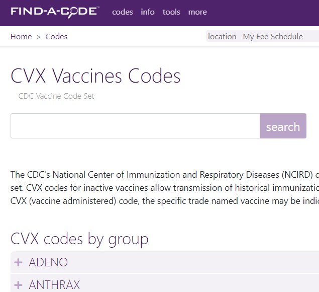 Search CVX codes or browse by group or manufacturer