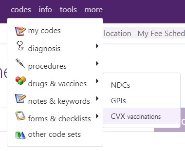 CVX Immunization and Vaccination codes