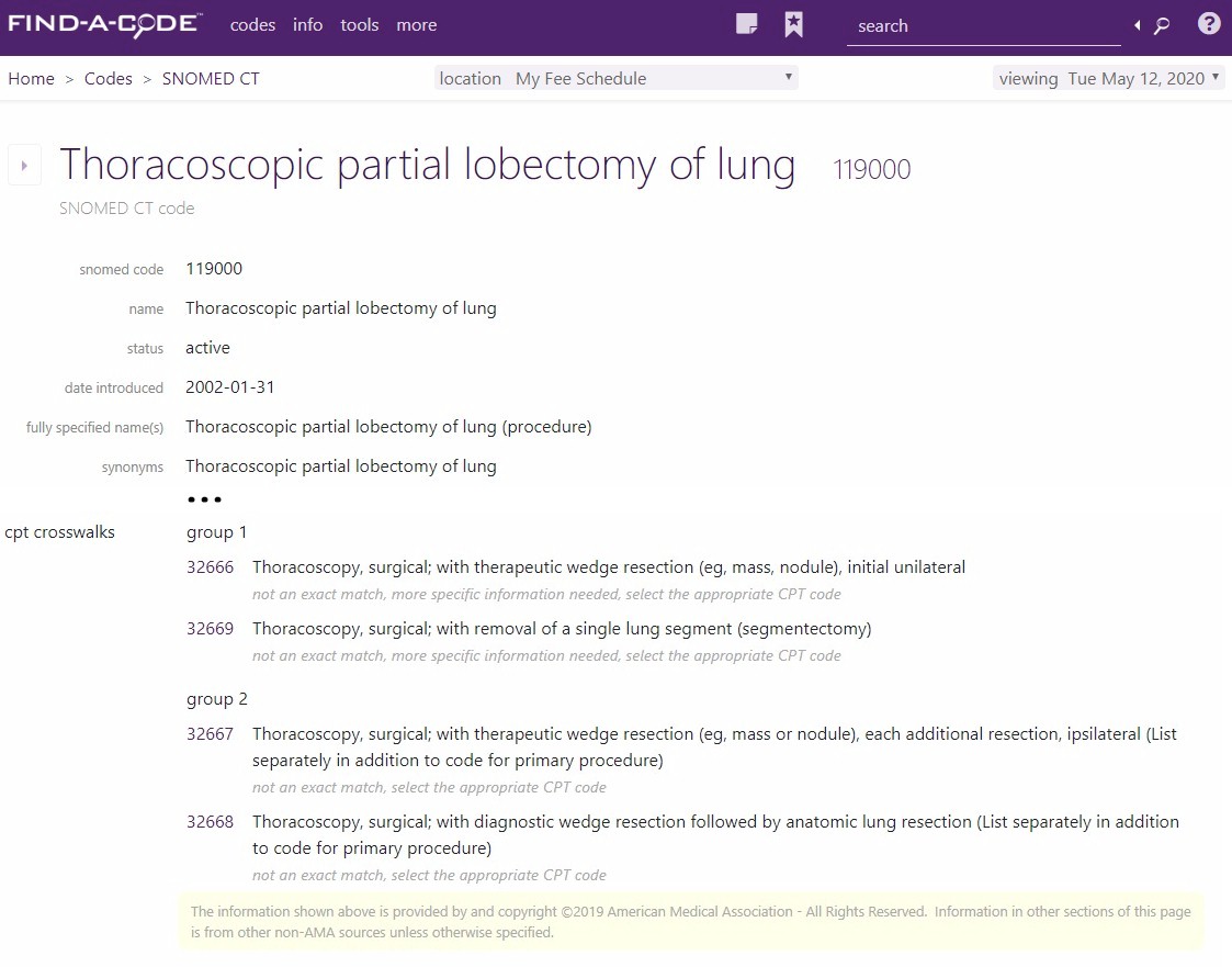 CPT crosswalks for the SNOMED CT information page