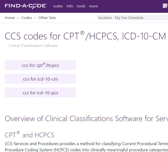 Clinical Classifications codes by code set