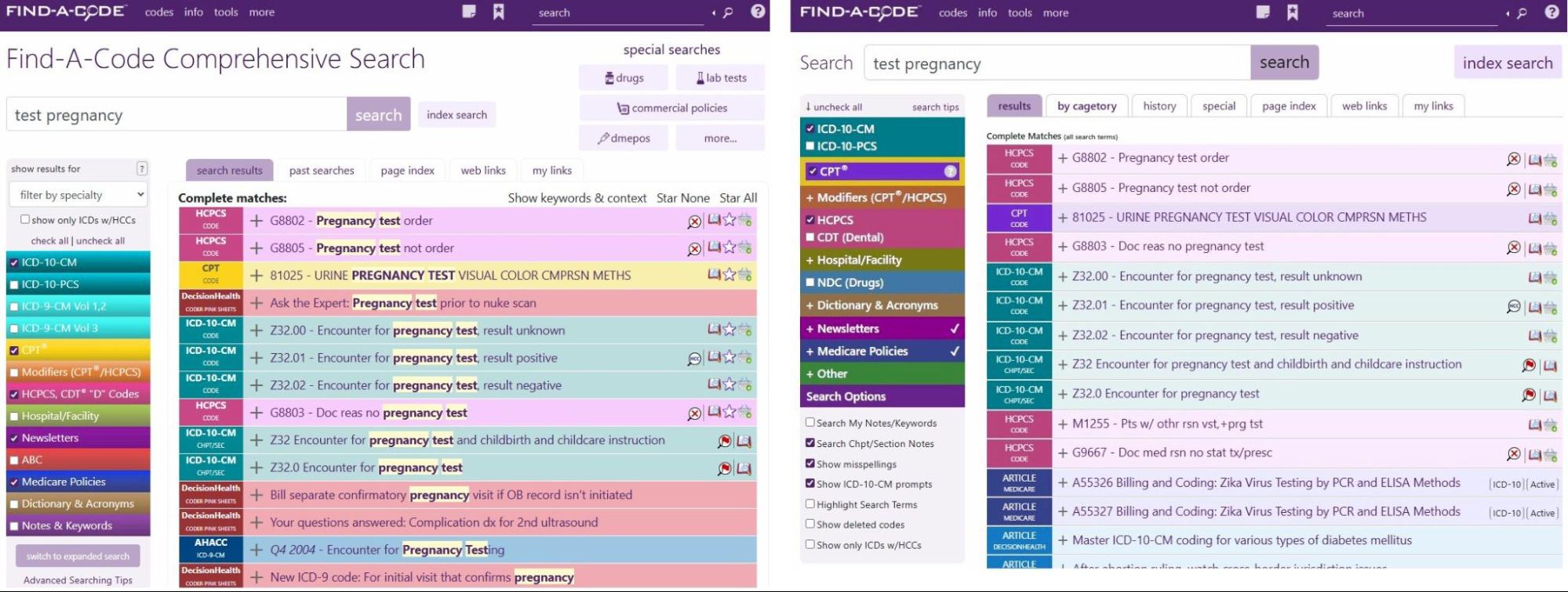 before and after view of search page