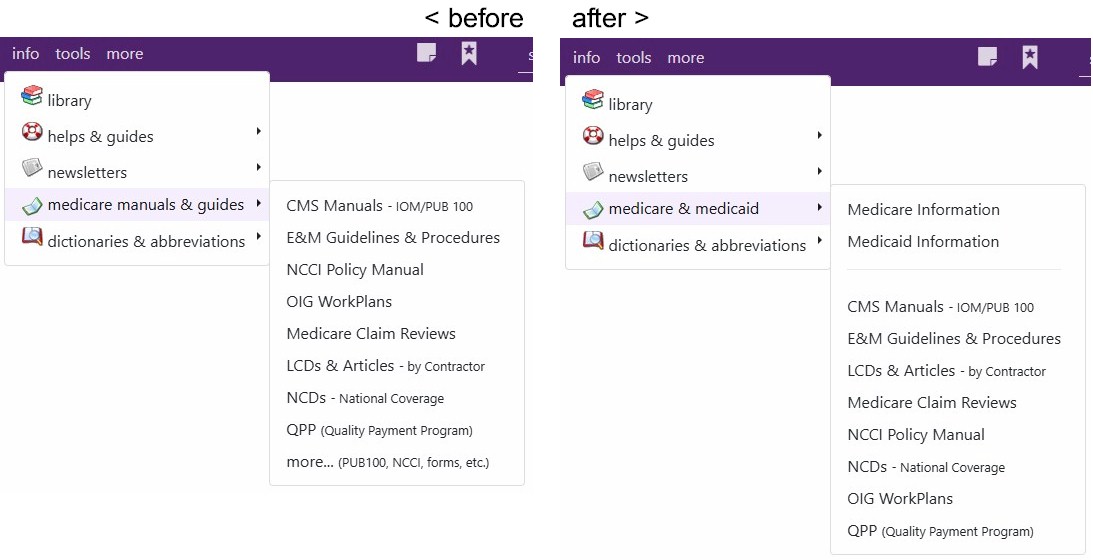 before and after Medicare and Medicaid menu changes