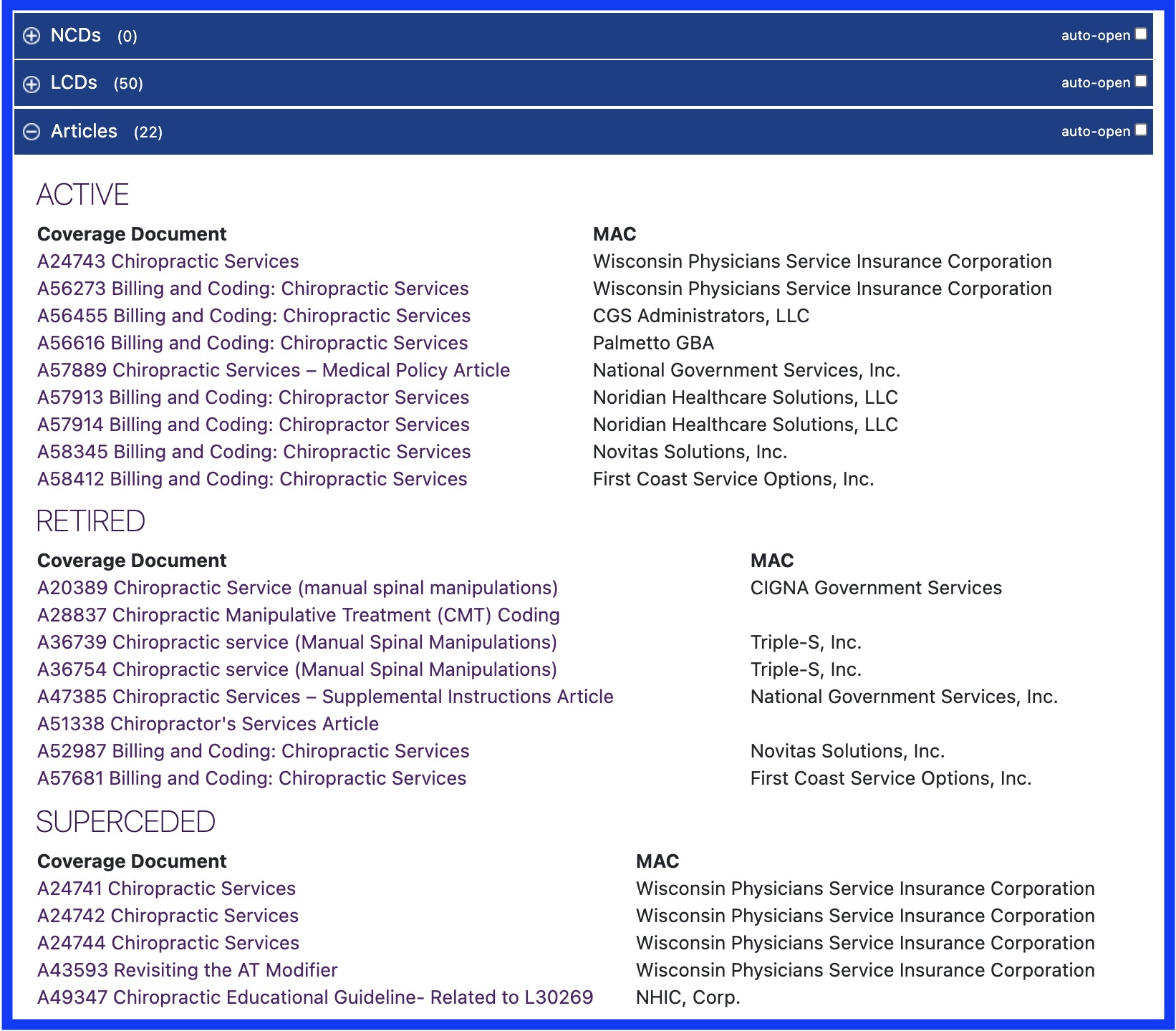 Select LCDs, NCDs or Articles