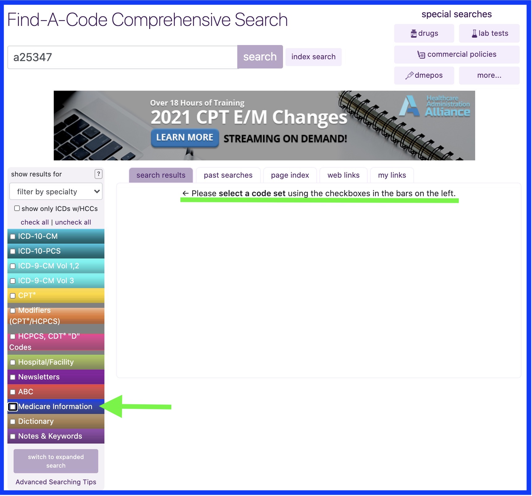 FAC Home Page Search Option