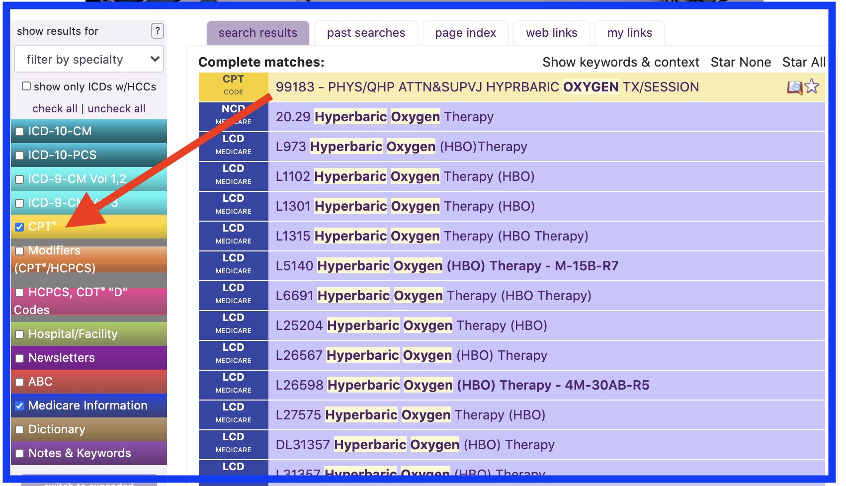 CPT Code Added to Results