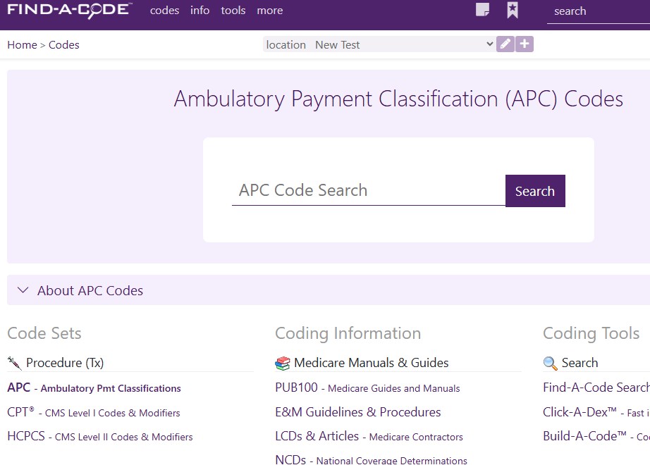APC codes home page