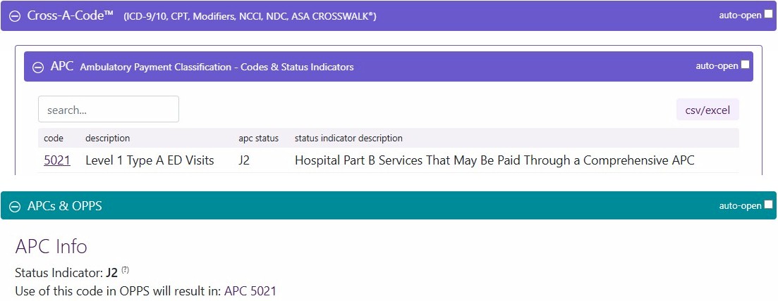 APC code information