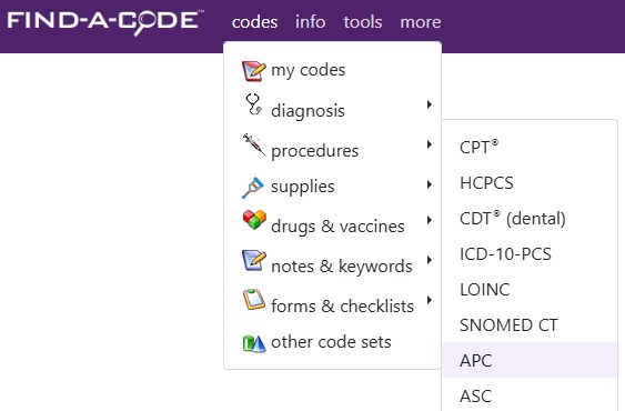 APC codes menu