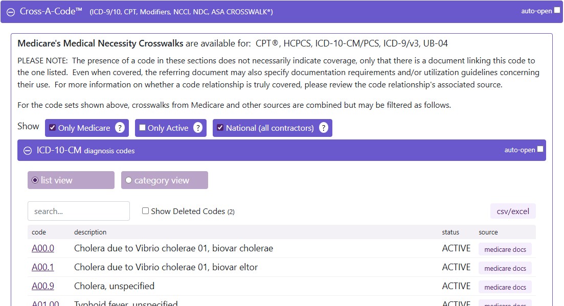 Crossacode crosswalks for icd10cm codes