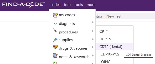 dental codes menu