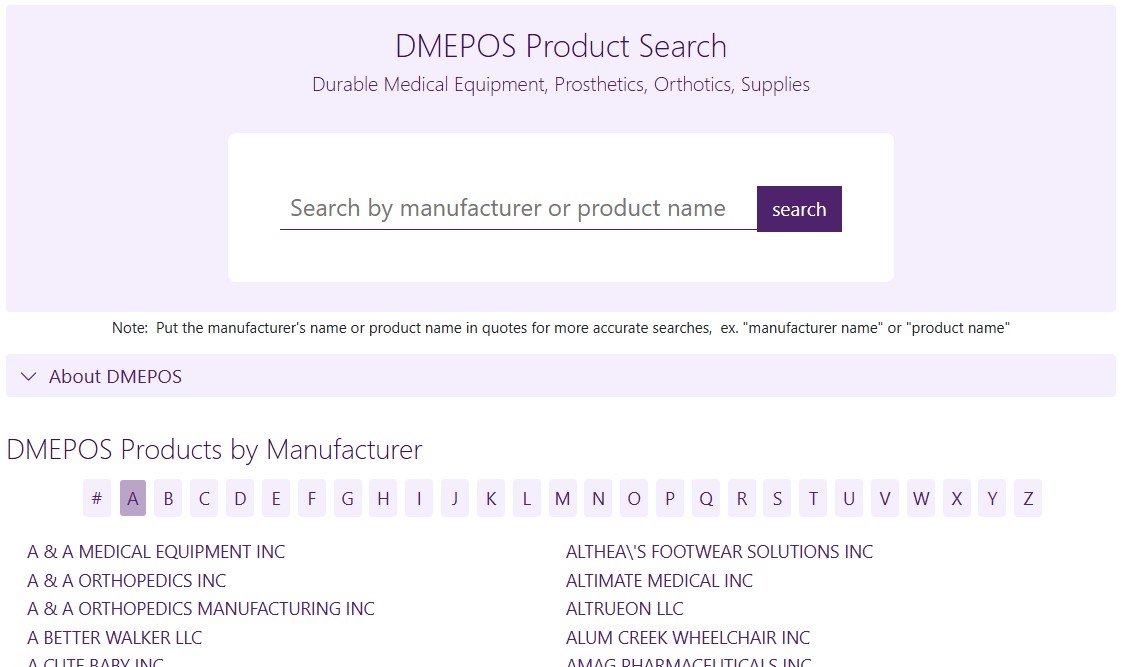 DMEPOS search home page