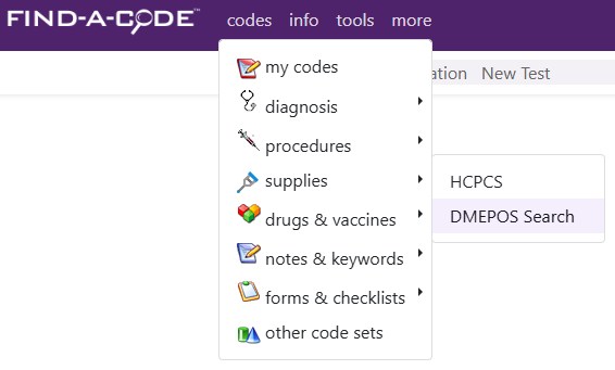 DMEPOS Search menu