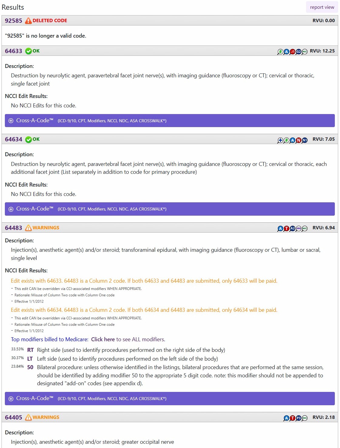NCCI Edit validator results