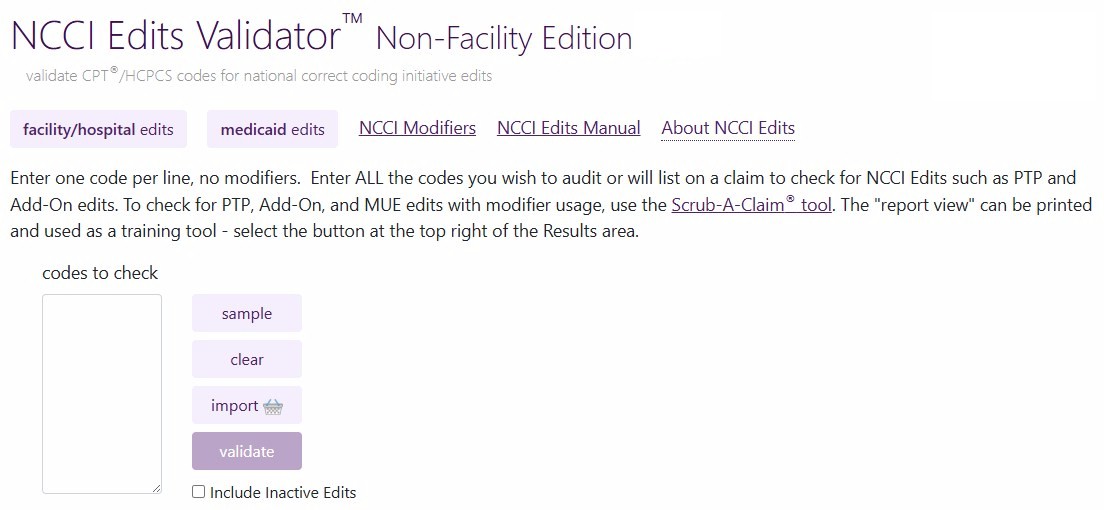 NCCI Edit validator page