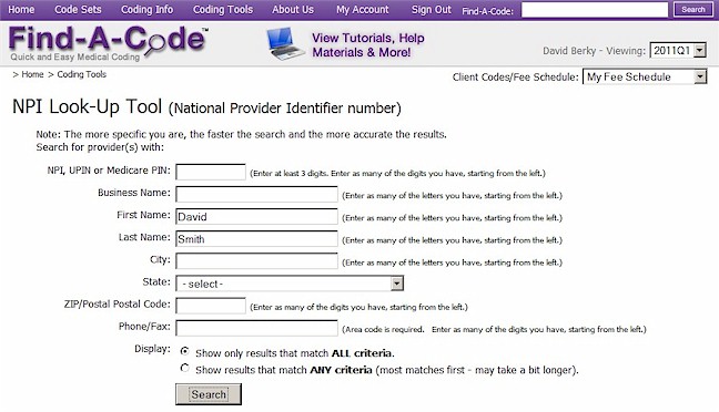 NPI Look-Up Tool - National Provider Identifier