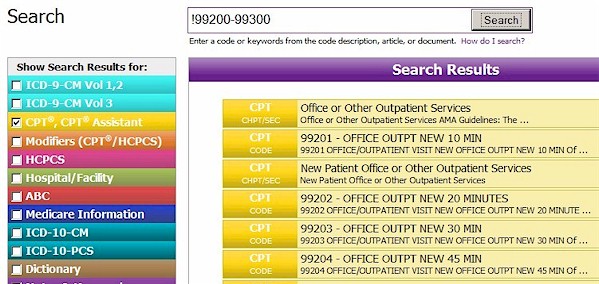 medical code range search