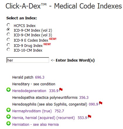 icd-9-cm index searching