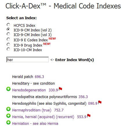 icd-9-cm index searching