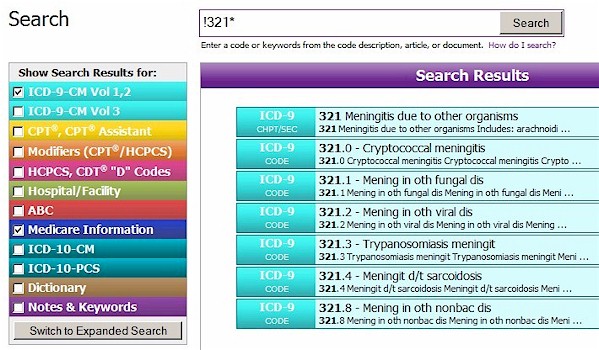 partial code number search