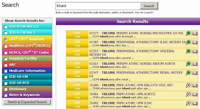 Medical Code Icons in Search Results