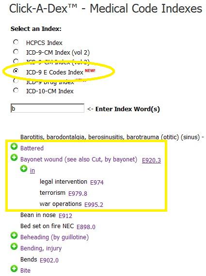 icd-9 e codes index