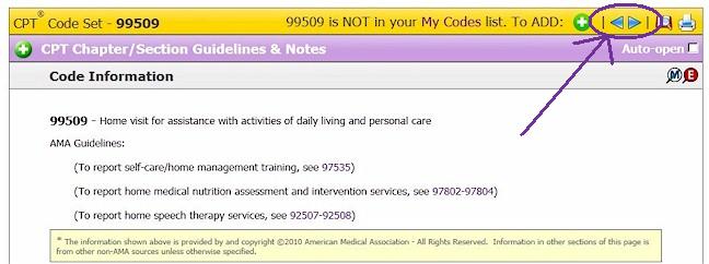 Medical Codes, Previous and Next Buttons
