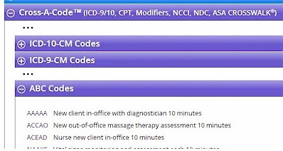 Cross-A-Code section showing code set crosswalks