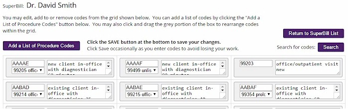 Enter ABC or CPT/HCPCS procedure codes